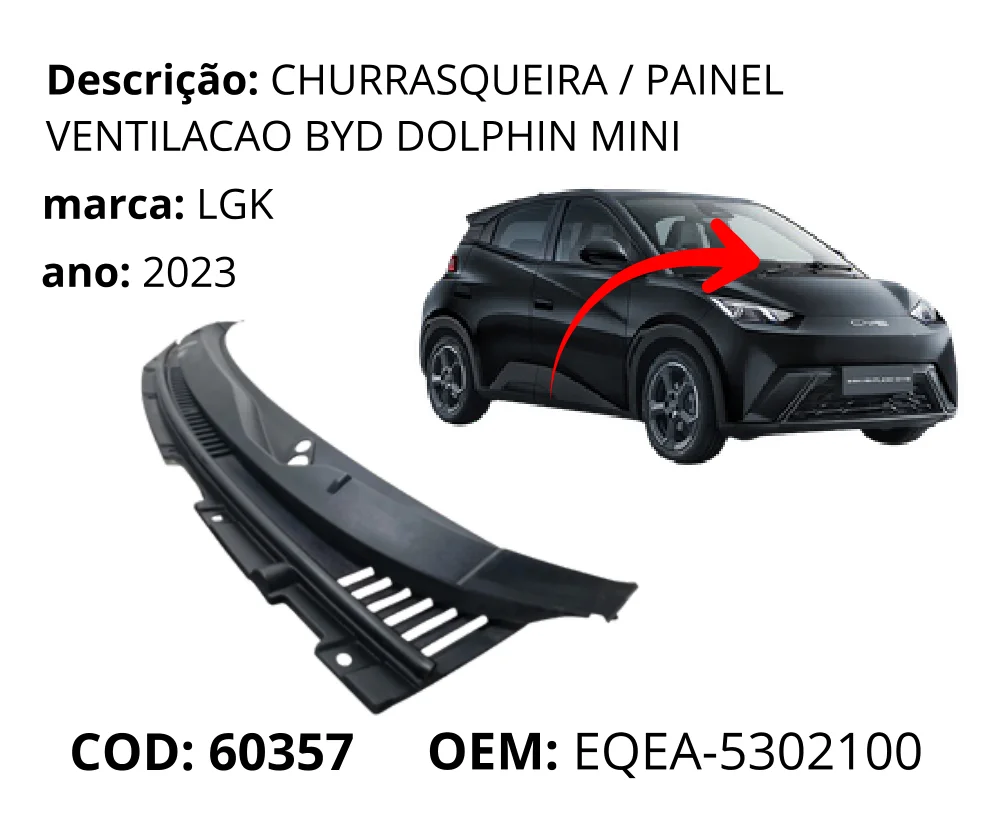 Churrasqueira/Painel Ventilacao original para BYD Dolphin Mini, AutoVoltz