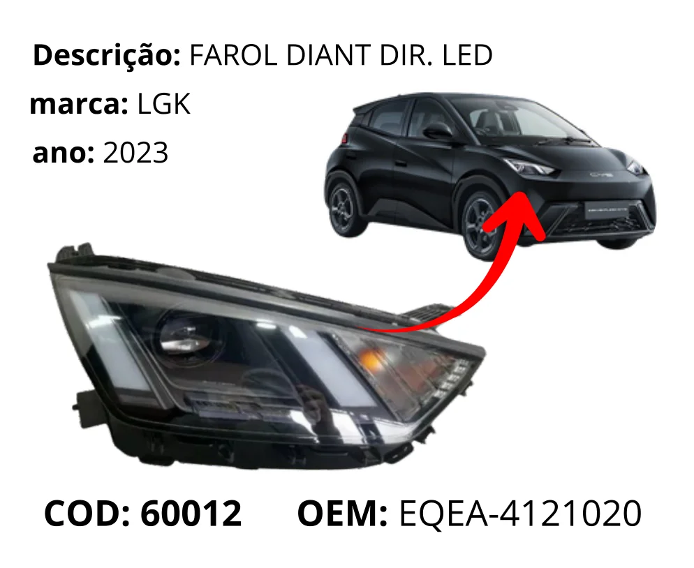 Farol Dianteiro Direito LED original para BYD Dolphin Mini, lado direito, AutoVoltz