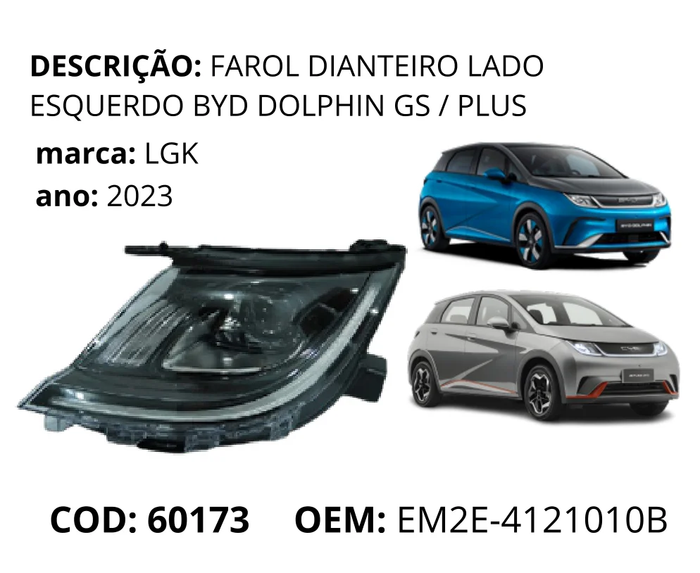 Farol Dianteiro Lado Esquerdo original para BYD Dolphin GS/Plus, lado esquerdo, AutoVoltz
