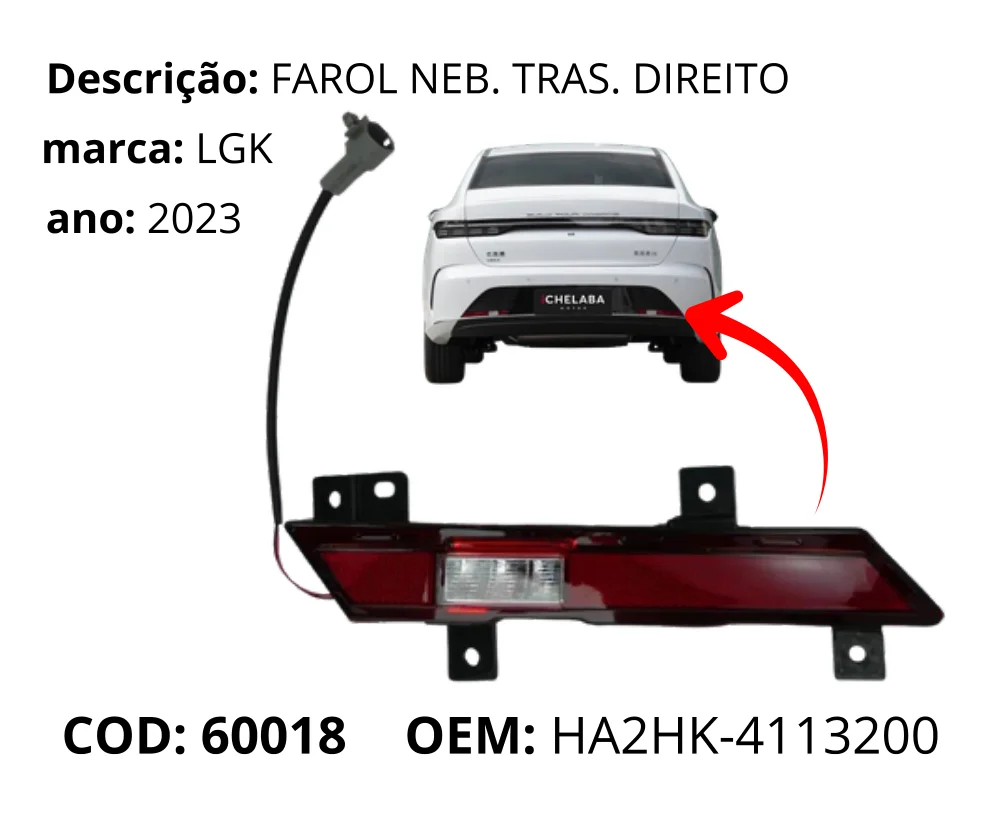 Farol Neblina Traseiro Direito original para BYD King, lado direito, AutoVoltz