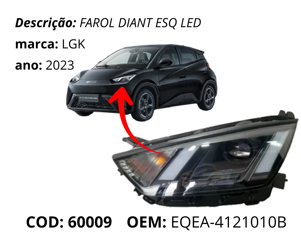 Farol Dianteiro Esquerdo LED original para BYD Dolphin Mini, lado esquerdo, AutoVoltz