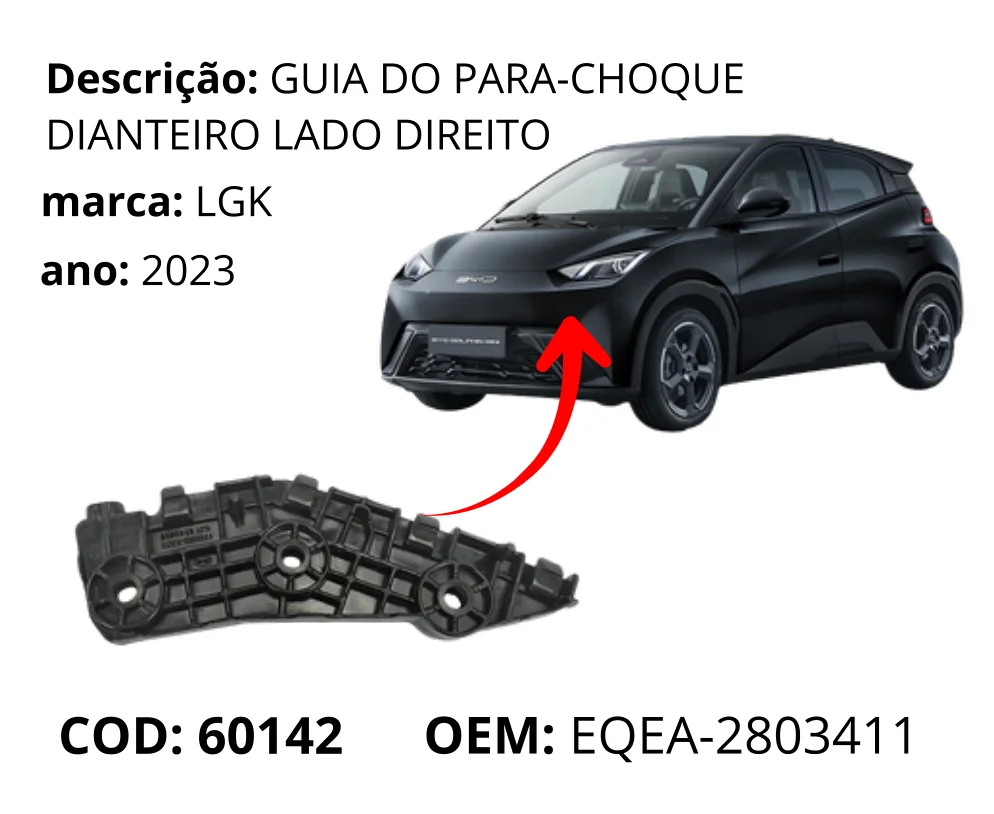 Guia do Para-choque Dianteiro Lado Direito original para BYD Dolphin Mini, lado direito, AutoVoltz