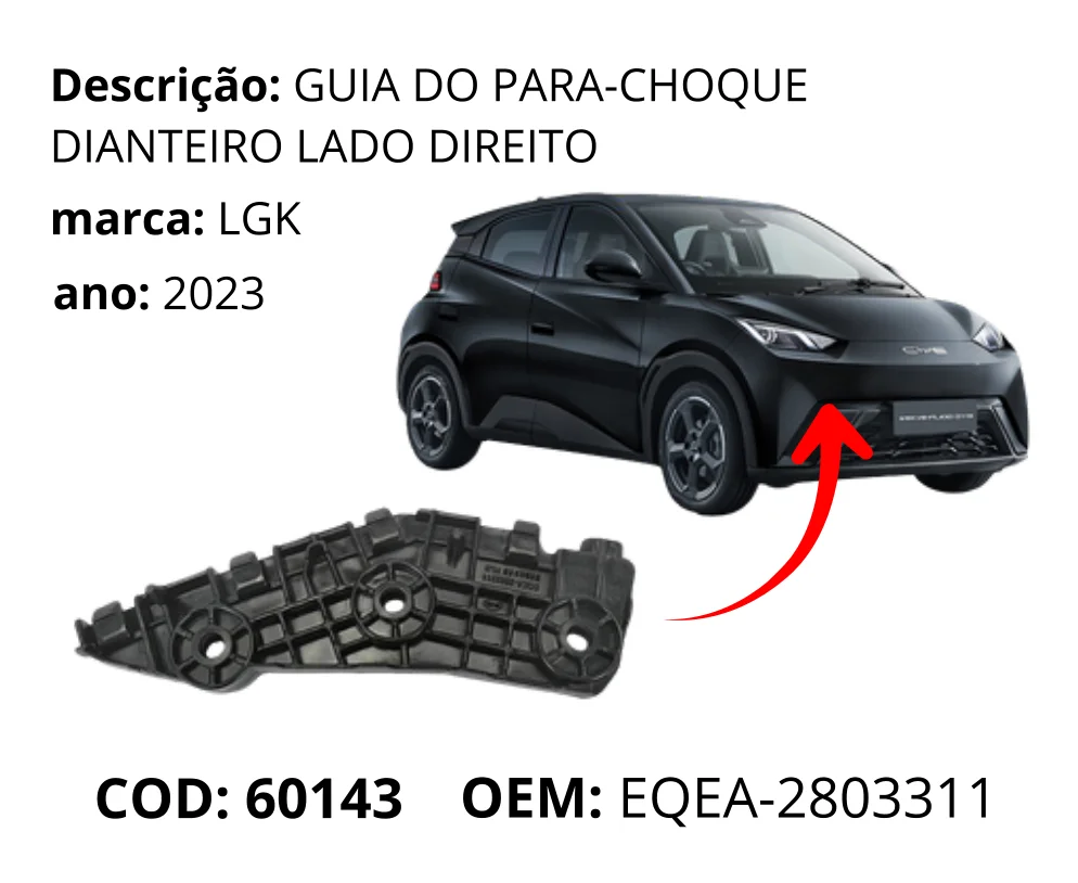 Guia do Para-choque Dianteiro Lado Esquerdo original para BYD Dolphin Mini, lado esquerdo, AutoVoltz