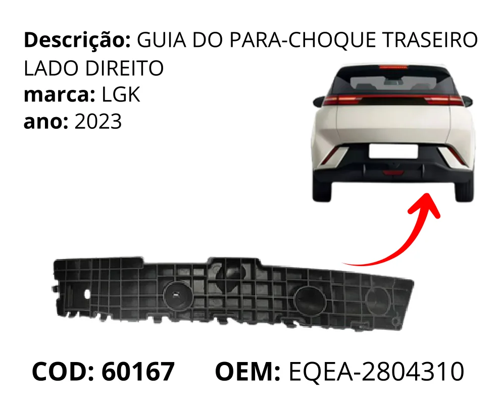 Guia do Para-choque Traseiro Lado Direito original para BYD Dolphin Mini, lado direito, AutoVoltz