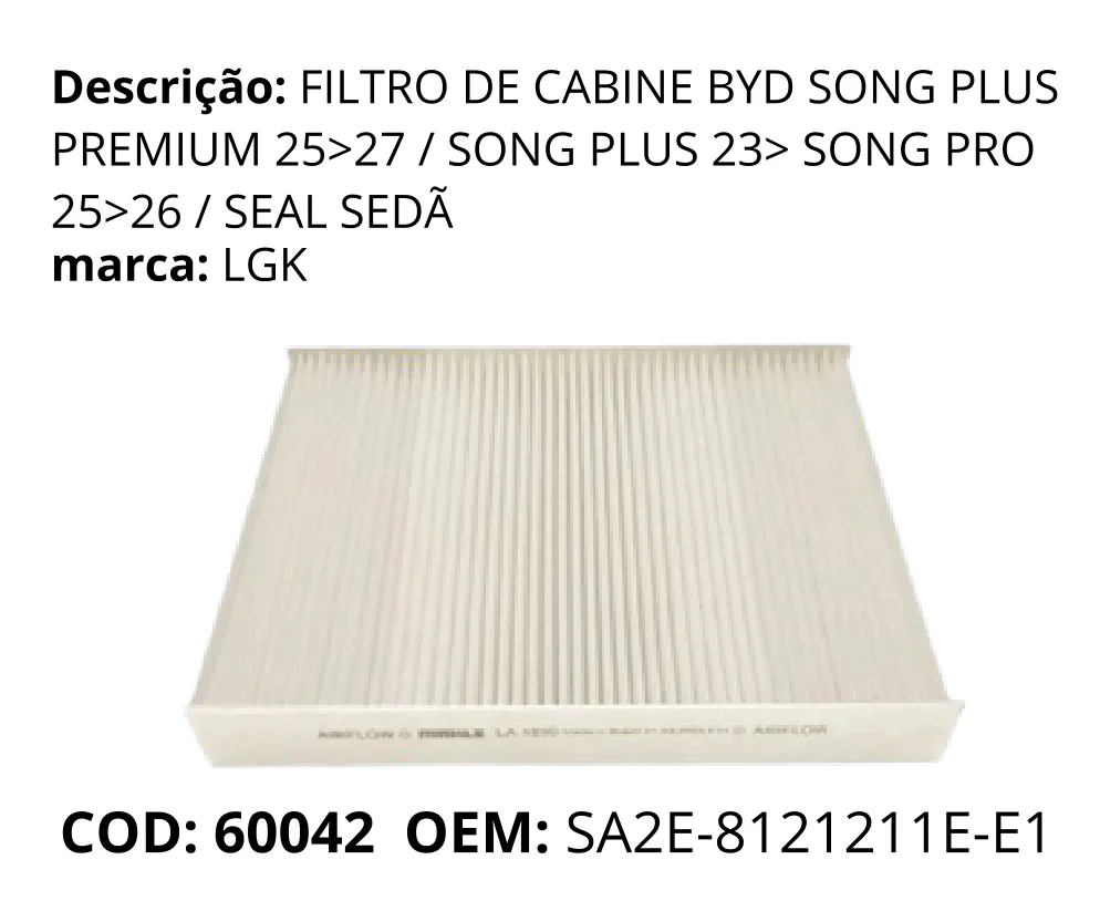 Filtro de Cabine original para BYD Song Plus DM-i, AutoVoltz