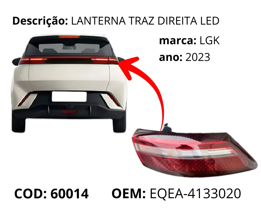 Lanterna Traseira Direita LED original para BYD Dolphin Mini, lado direito, AutoVoltz
