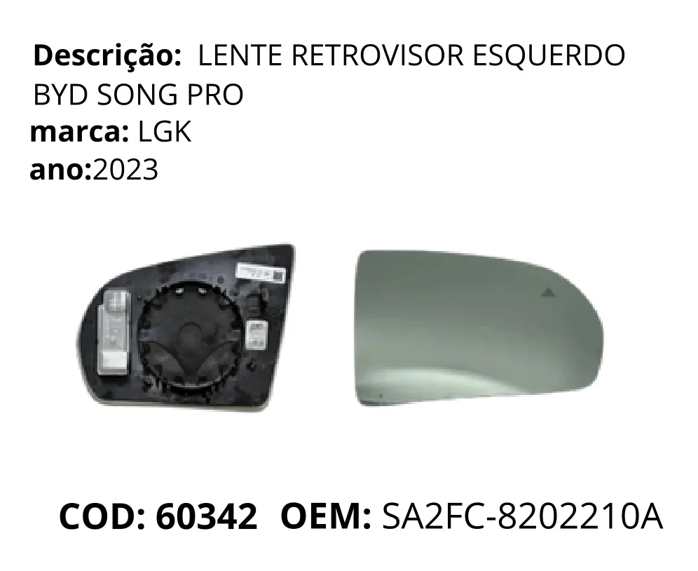 Lente Retrovisor Esquerdo original para BYD Song Pro, lado esquerdo, AutoVoltz