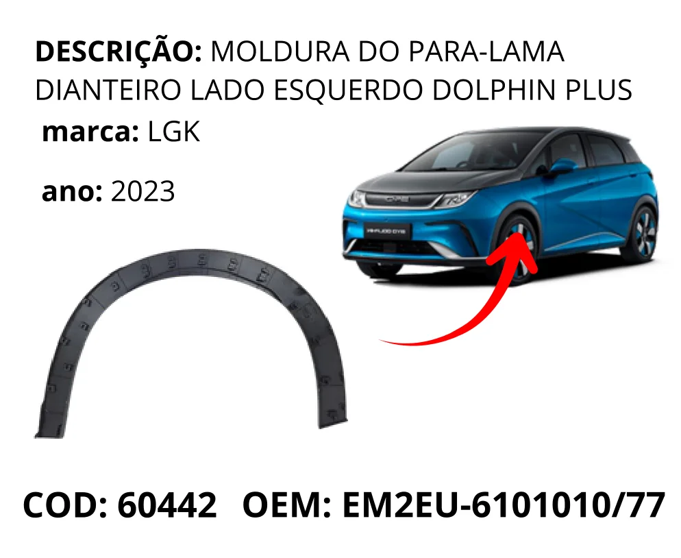 Moldura do Para-lama Dianteiro Lado Direito dolphin original para BYD Dolphin GS/Plus, lado direito, AutoVoltz