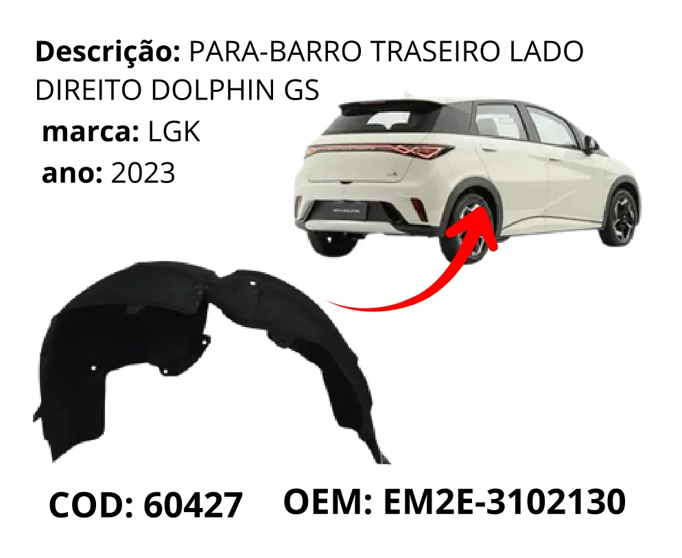 Para-barro Traseiro Lado Direito original para BYD Dolphin GS/Plus, lado direito, AutoVoltz