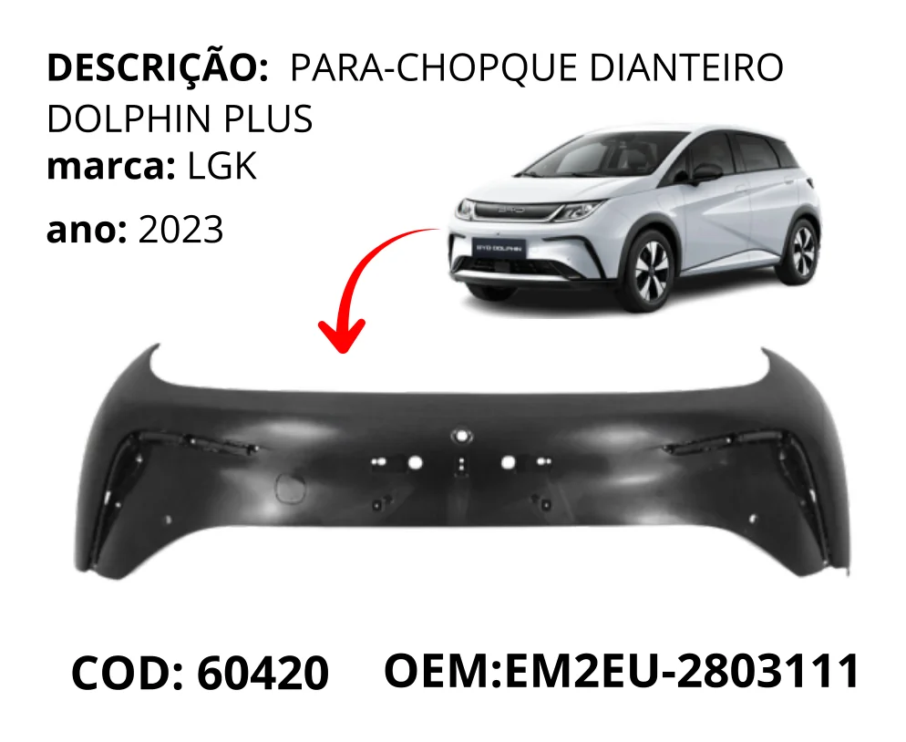 Para-choque Dianteiro Dolphin Plus original para BYD Dolphin GS/Plus, AutoVoltz