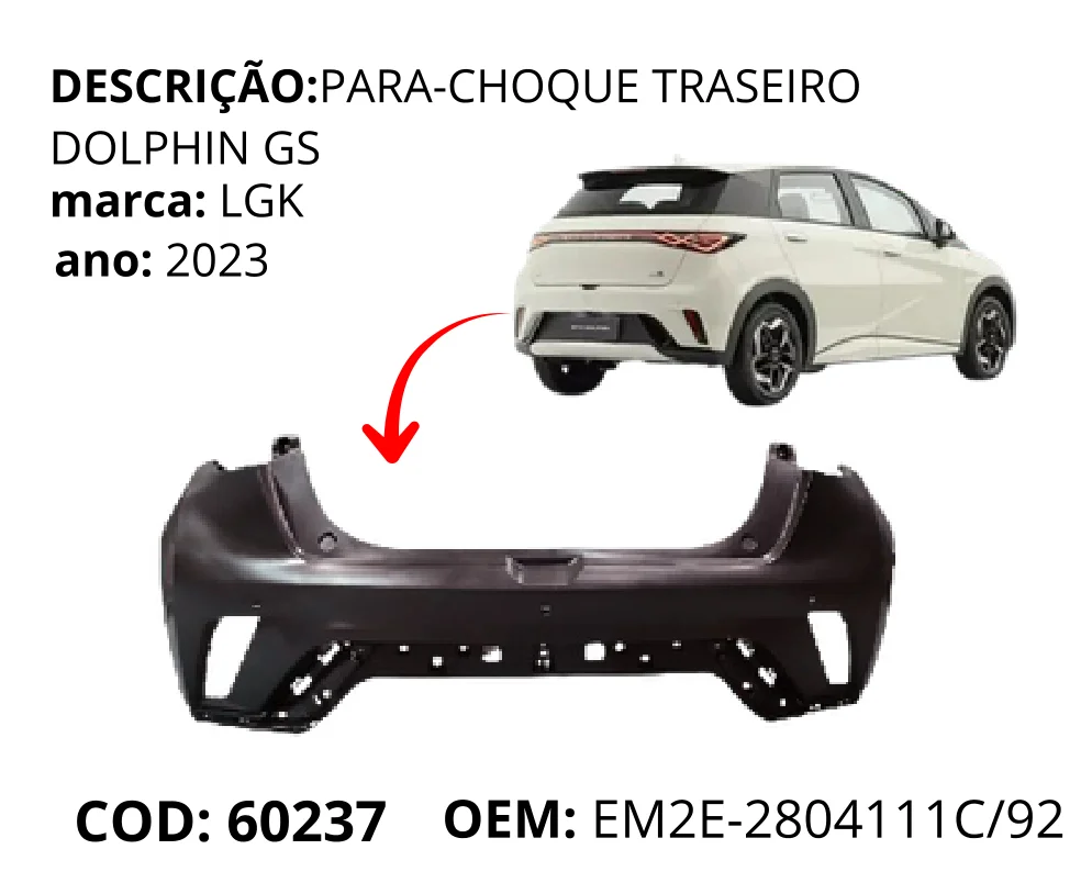 Para-choque Traseiro Dolphin GS original para BYD Dolphin GS/Plus, AutoVoltz
