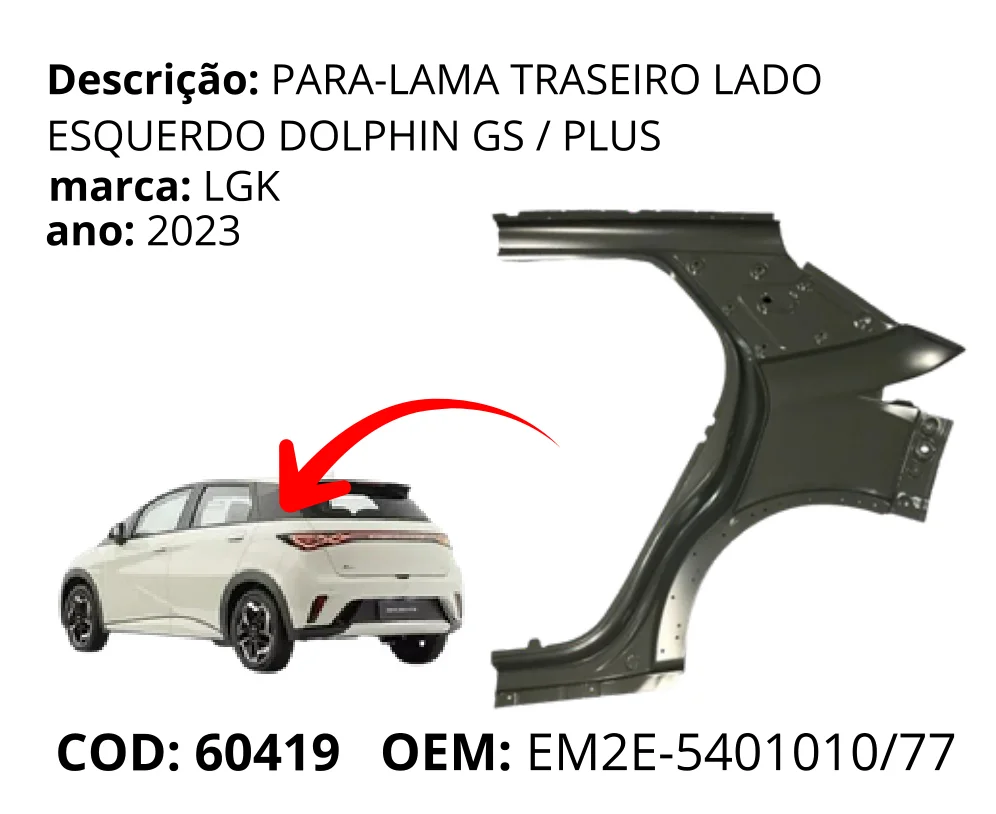 Para-lama Traseiro Lado Esquerdo original para BYD Dolphin GS/Plus, lado esquerdo, AutoVoltz