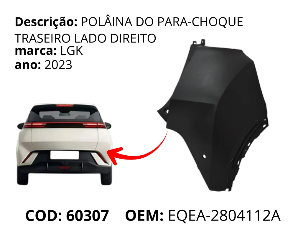 Polaina do Para-choque Traseiro Lado Direito original para BYD Dolphin Mini, lado direito, AutoVoltz