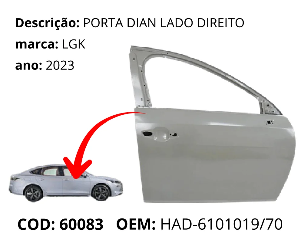 Porta Dianteira Lado Direito original para BYD King, lado direito, AutoVoltz