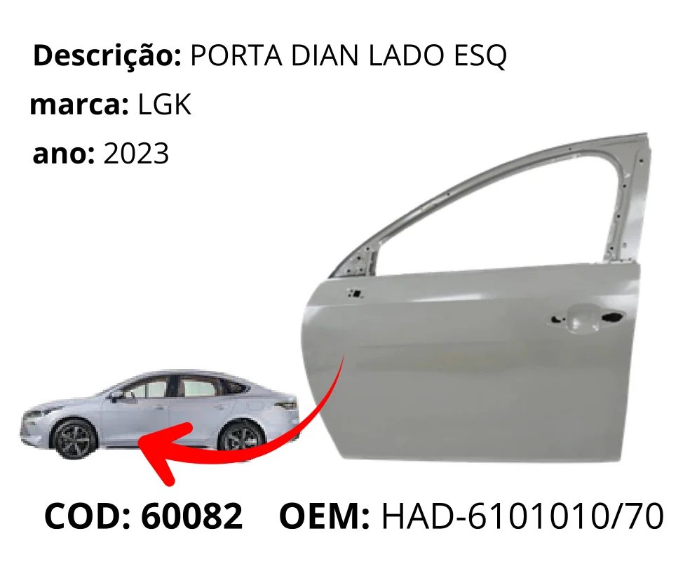 Porta Dianteira Lado Esquerdo original para BYD King, lado esquerdo, AutoVoltz