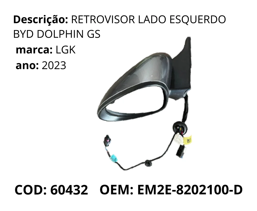 Retrovisor Lado Esquerdo Dolphin GS original para BYD Dolphin GS/Plus, lado esquerdo, AutoVoltz
