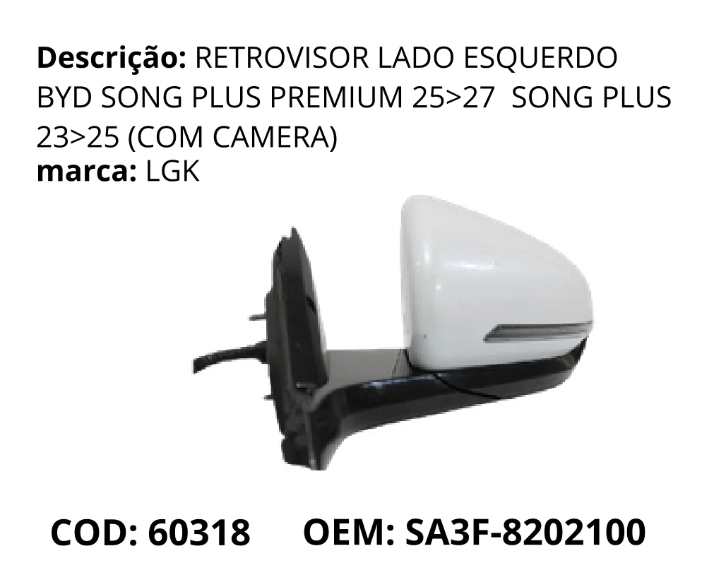 Retrovisor Lado Esquerdo (com Camera) original para BYD Song Plus DM-i, lado esquerdo, AutoVoltz