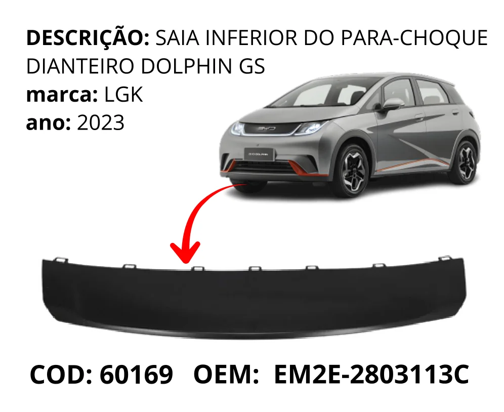Saia Inferior do Para-choque Dianteiro dolphin original para BYD Dolphin GS/Plus, AutoVoltz