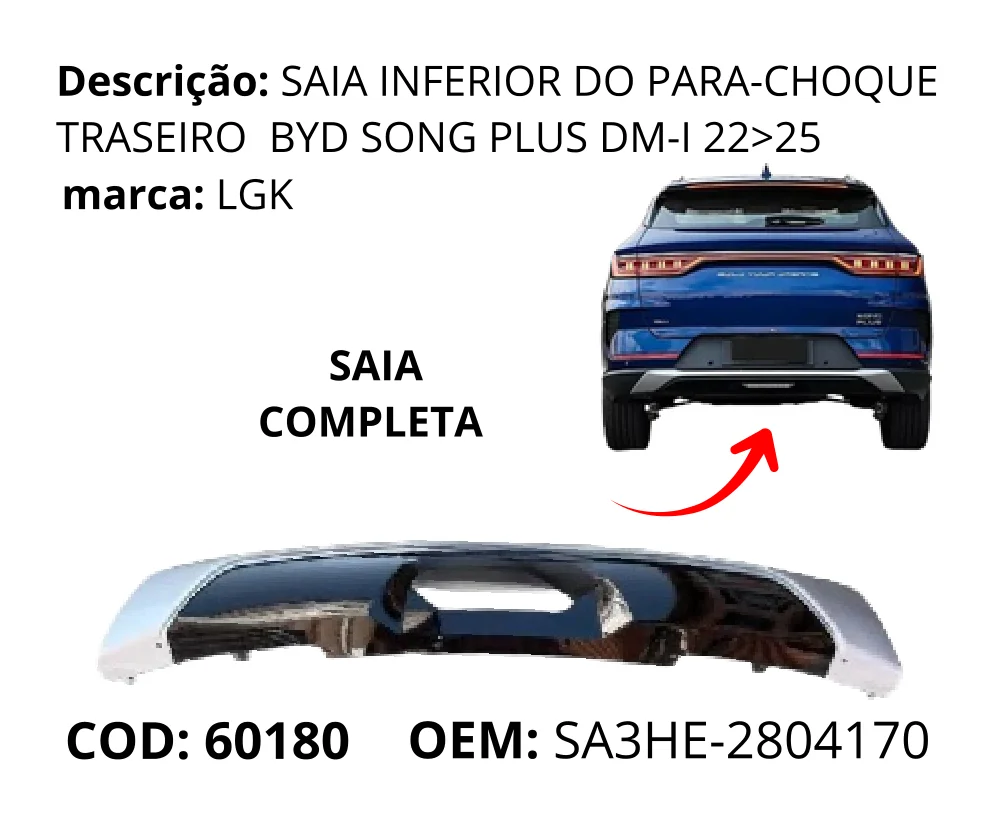 Saia Inferior do Para-choque Traseiro original para BYD Song Plus DM-i, AutoVoltz