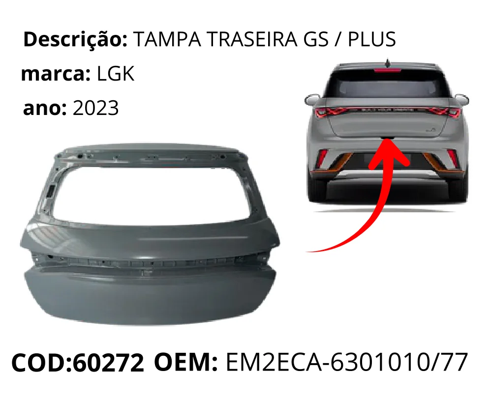 Tampa Traseira original para BYD Dolphin GS/Plus, AutoVoltz