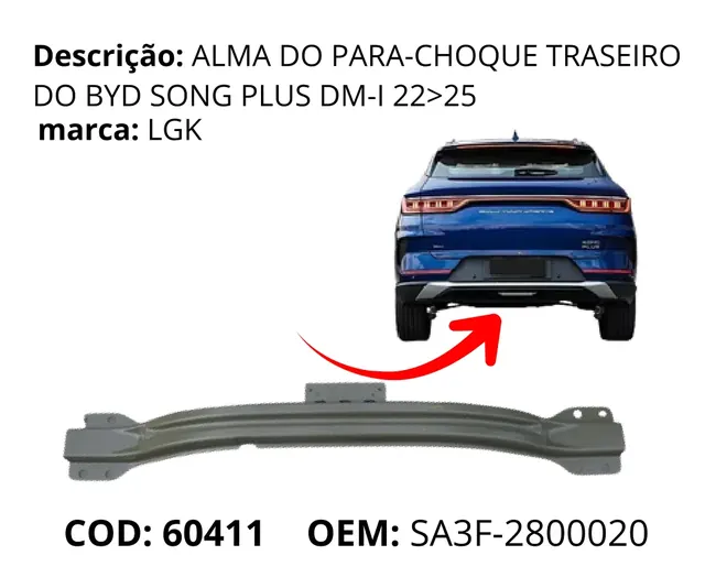Alma do Para-choque Traseiro original para BYD Song Plus DM-i, AutoVoltz