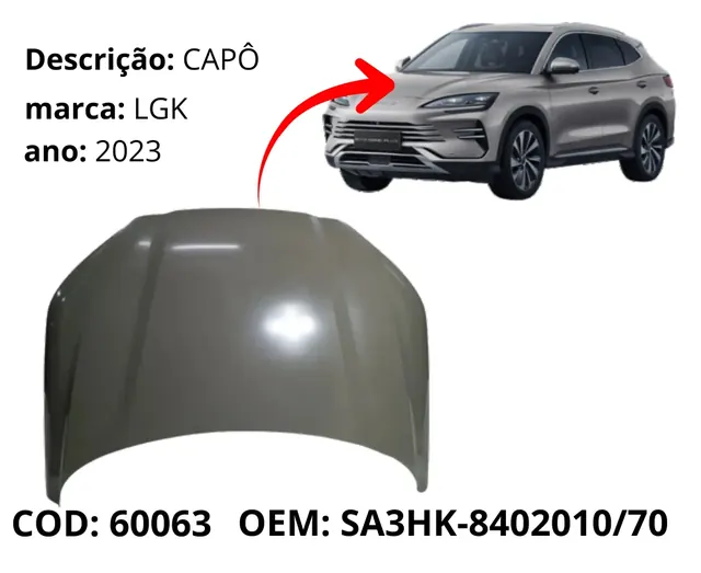 Capô original para BYD Song Plus Premium, AutoVoltz