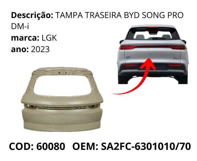 Tampa Traseira original para BYD Song Pro, AutoVoltz