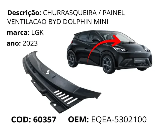 Churrasqueira/Painel Ventilacao original para BYD Dolphin Mini, AutoVoltz