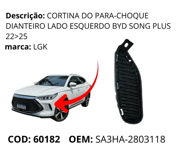 Cortina do Para-choque Dianteiro Lado Esquerdo original para BYD Song Plus DM-i, AutoVoltz