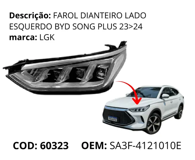 Farol Dianteiro Lado Esquerdo original para BYD Song Plus DM-i, AutoVoltz
