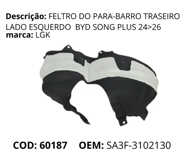 Feltro do Para-barro Lado Esquerdo original para BYD Song Plus DM-i, AutoVoltz