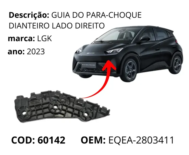 Guia do Para-choque Dianteiro Lado Direito original para BYD Dolphin Mini, AutoVoltz