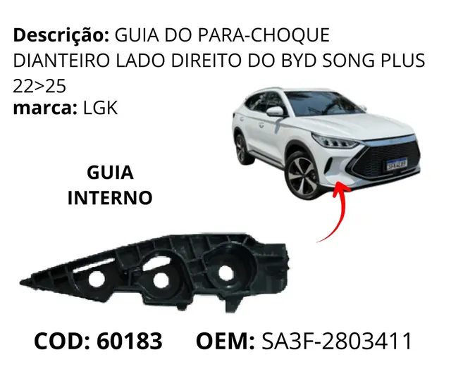 Guia do Para-choque Dianteiro Lado Esquerdodo original para BYD Song Plus DM-i, AutoVoltz