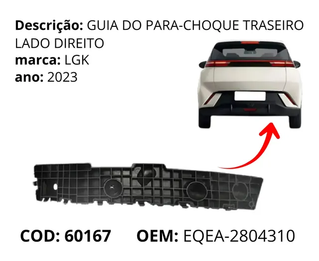 Guia do Para-choque Traseiro Lado Direito original para BYD Dolphin Mini, AutoVoltz