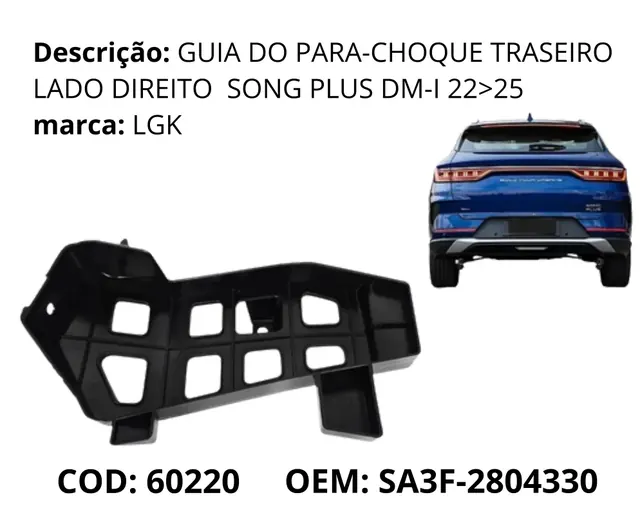 Guia do Para-choque Traseiro Lado Direito original para BYD Song Plus DM-i, AutoVoltz