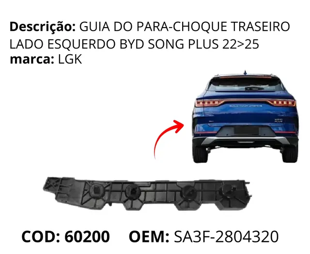 Guia do Para-choque Traseiro Lado Esquerdo original para BYD Song Plus DM-i, AutoVoltz