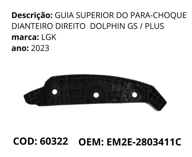 Guia Superior do Para-choque Dianteiro Direito original para BYD Dolphin GS/Plus, AutoVoltz