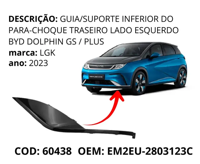 Moldura Inferior do Para-choque Dianteiro Lado Esquerdo Dolphin Plus original para BYD Dolphin GS/Plus, AutoVoltz