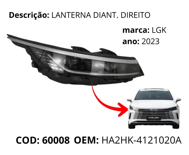 Lanterna Dianteira Direita original para BYD King, AutoVoltz