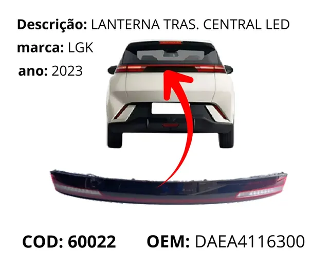 Lanterna Traseira Central LED original para BYD Dolphin Mini, AutoVoltz