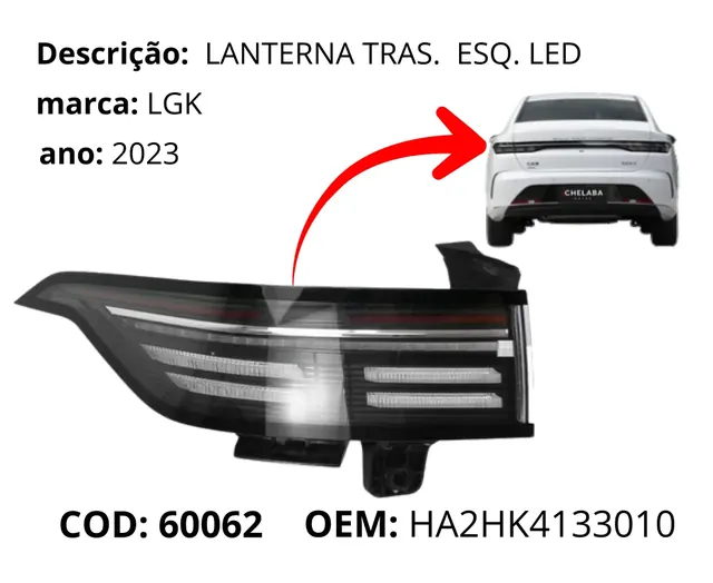 Lanterna Traseira Esquerda LED original para BYD King, AutoVoltz