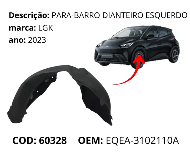 Para-barro Dianteiro Esquerdo original para BYD Dolphin Mini, AutoVoltz