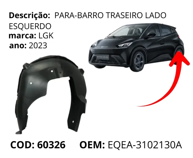 Para-barro Traseiro Lado Esquerdo original para BYD Dolphin Mini, AutoVoltz