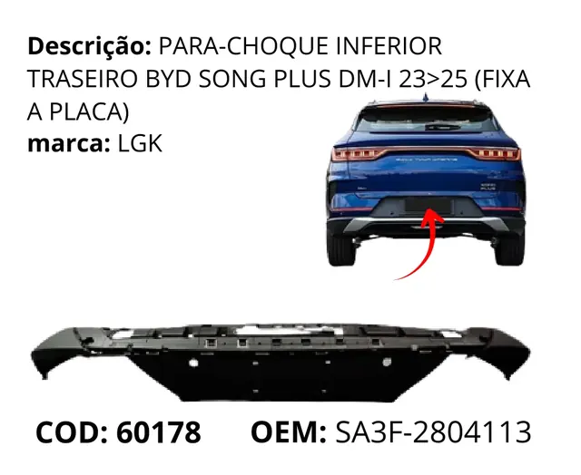 Para-choque Inferior A Placa) original para BYD Song Plus DM-i, AutoVoltz