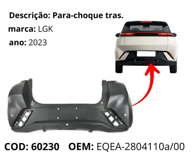 Para-choque Traseiro original para BYD Dolphin Mini, AutoVoltz