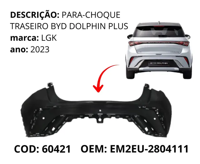 Para-choque Traseiro Dolphin Plus original para BYD Dolphin GS/Plus, AutoVoltz