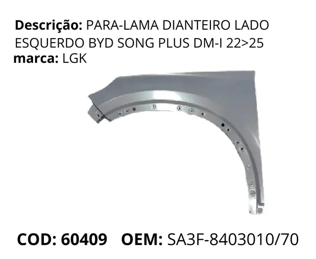 Para-lama Dianteiro Lado Esquerdo original para BYD Song Plus DM-i, AutoVoltz