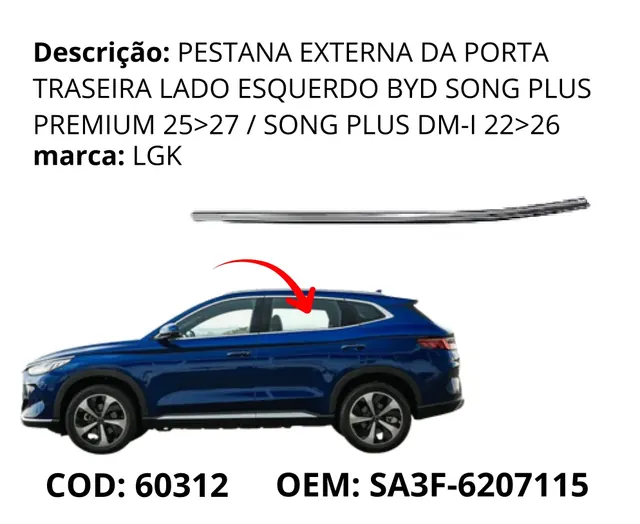 Pestana Externa da Porta original para BYD Song Plus DM-i, AutoVoltz