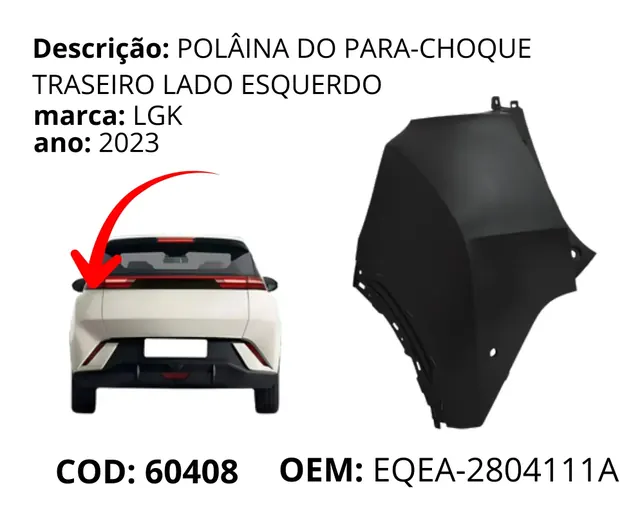 Polaina do Para-choque Traseiro Lado Esquerdo original para BYD Dolphin Mini, AutoVoltz