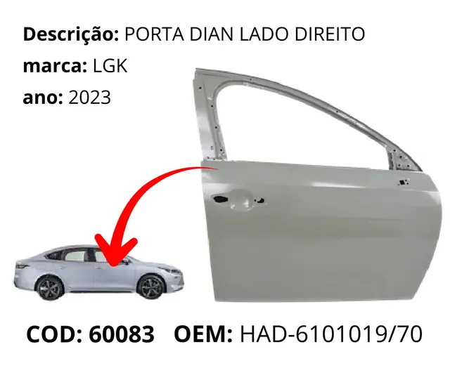 Porta Dianteira Lado Direito original para BYD King, AutoVoltz